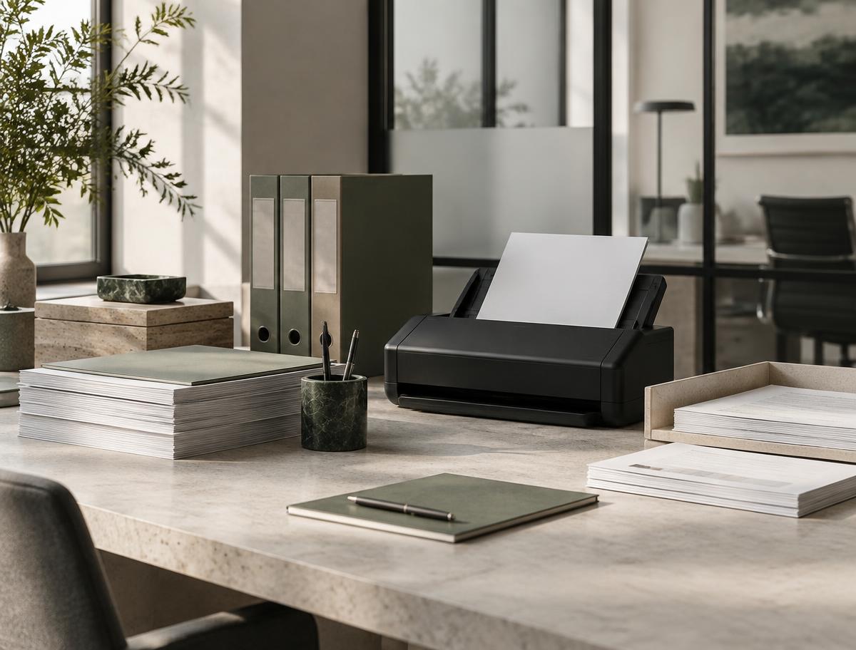 Dokumenter og scanner i et moderne kontor